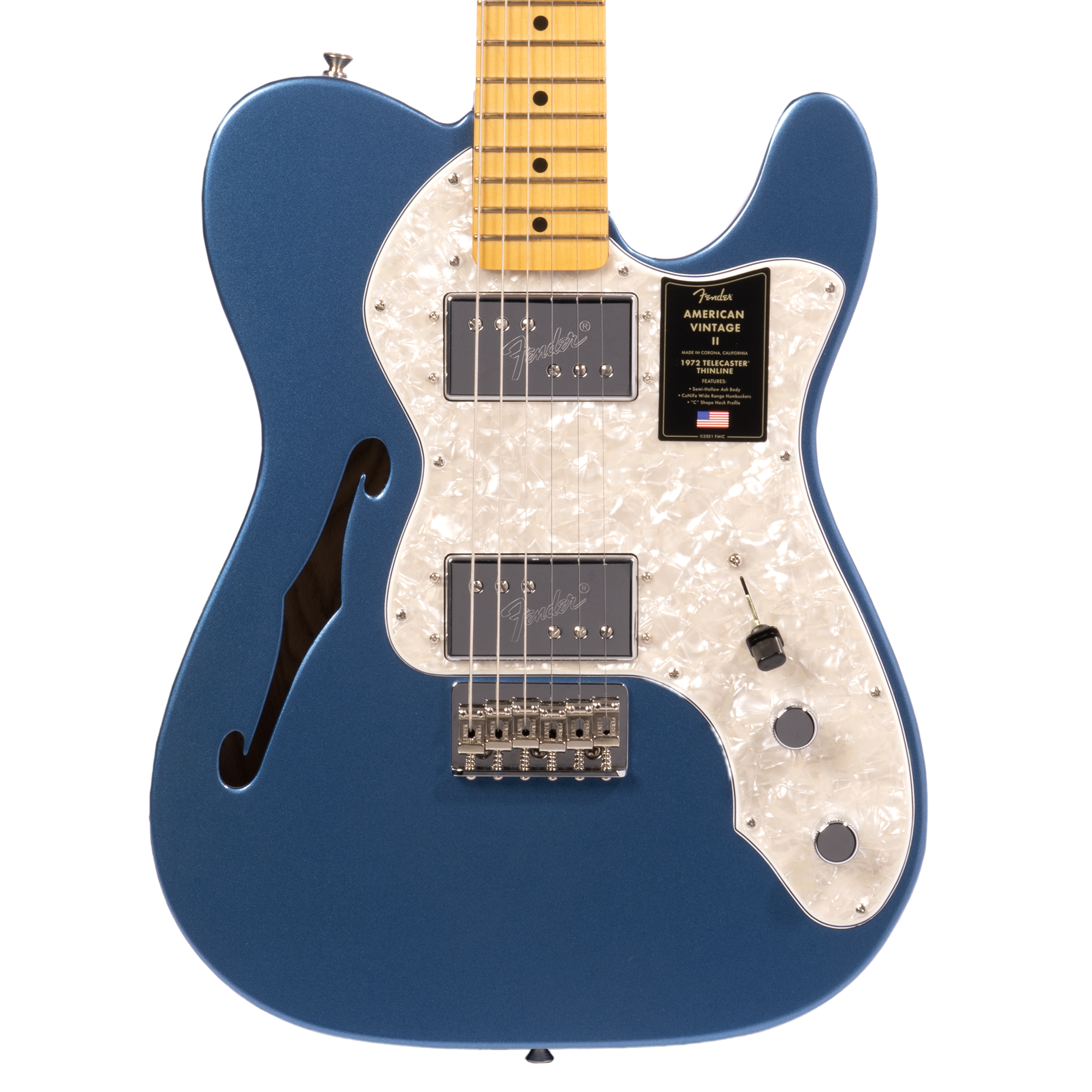 Fender American Vintage II 1972 Telecaster Thinline Electric Guitar, Maple,  Lake Placid Blue