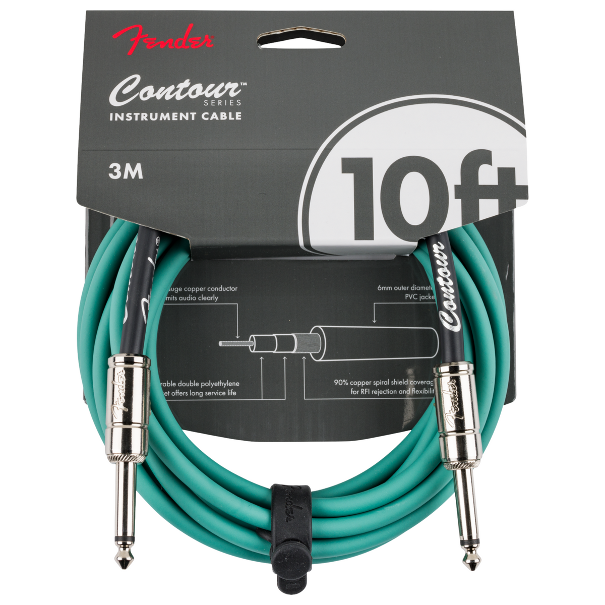 Fender Contour Series 10' Instrument Cable, Sherwood Green