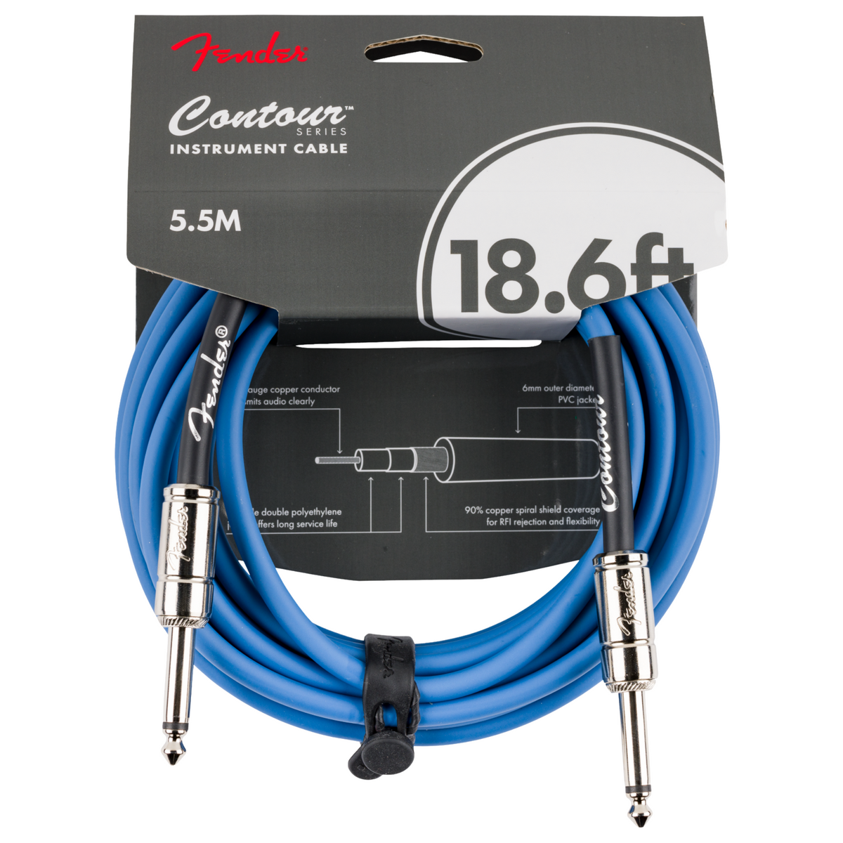 Fender Contour Series 18.6' Instrument Cable, Lake Placid Blue
