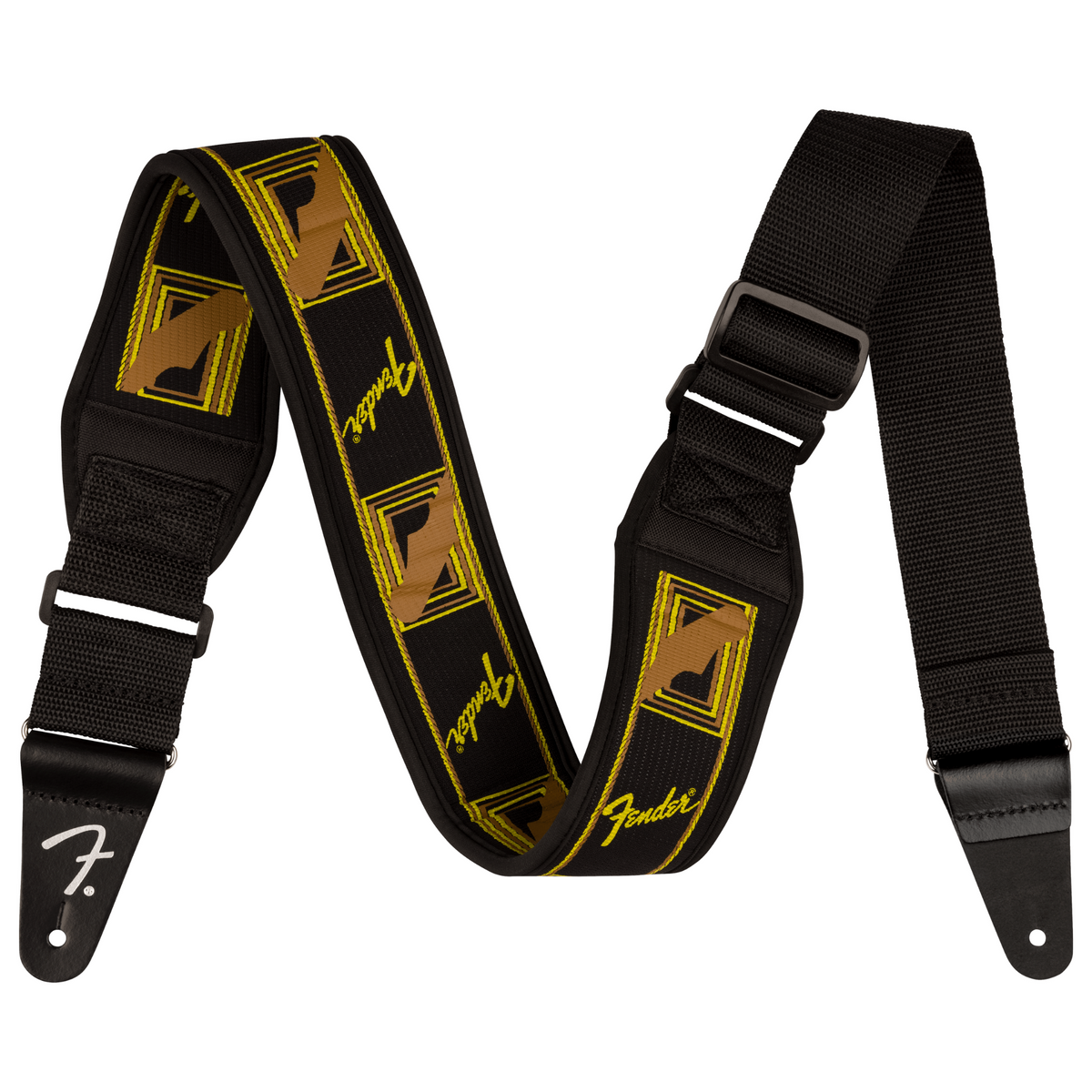 Fender Swell Neoprene Guitar/Bass Strap, Black/Yellow/Brown Mono, 2.5"