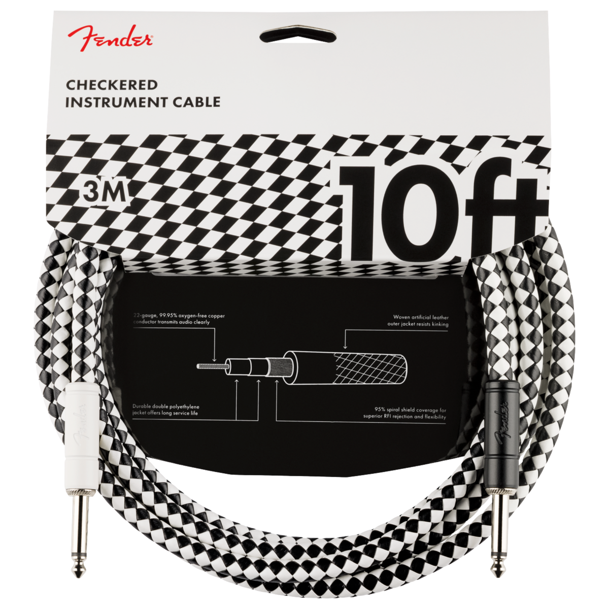 Fender 10' Professional Series Instrument Cable, Checkerboard