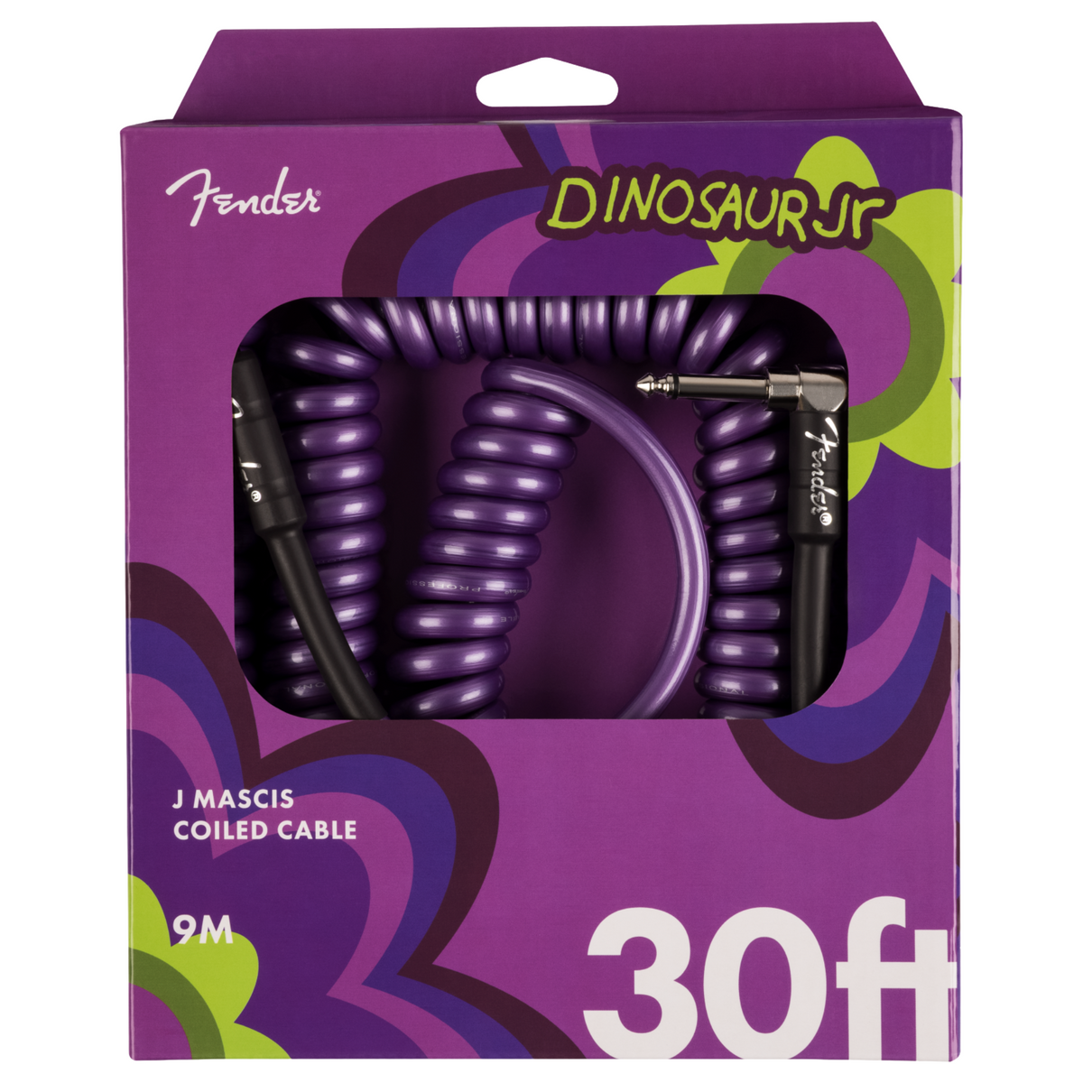 Fender J Mascis 30' Coiled Instrument Cable, Straight/Angled, Purple
