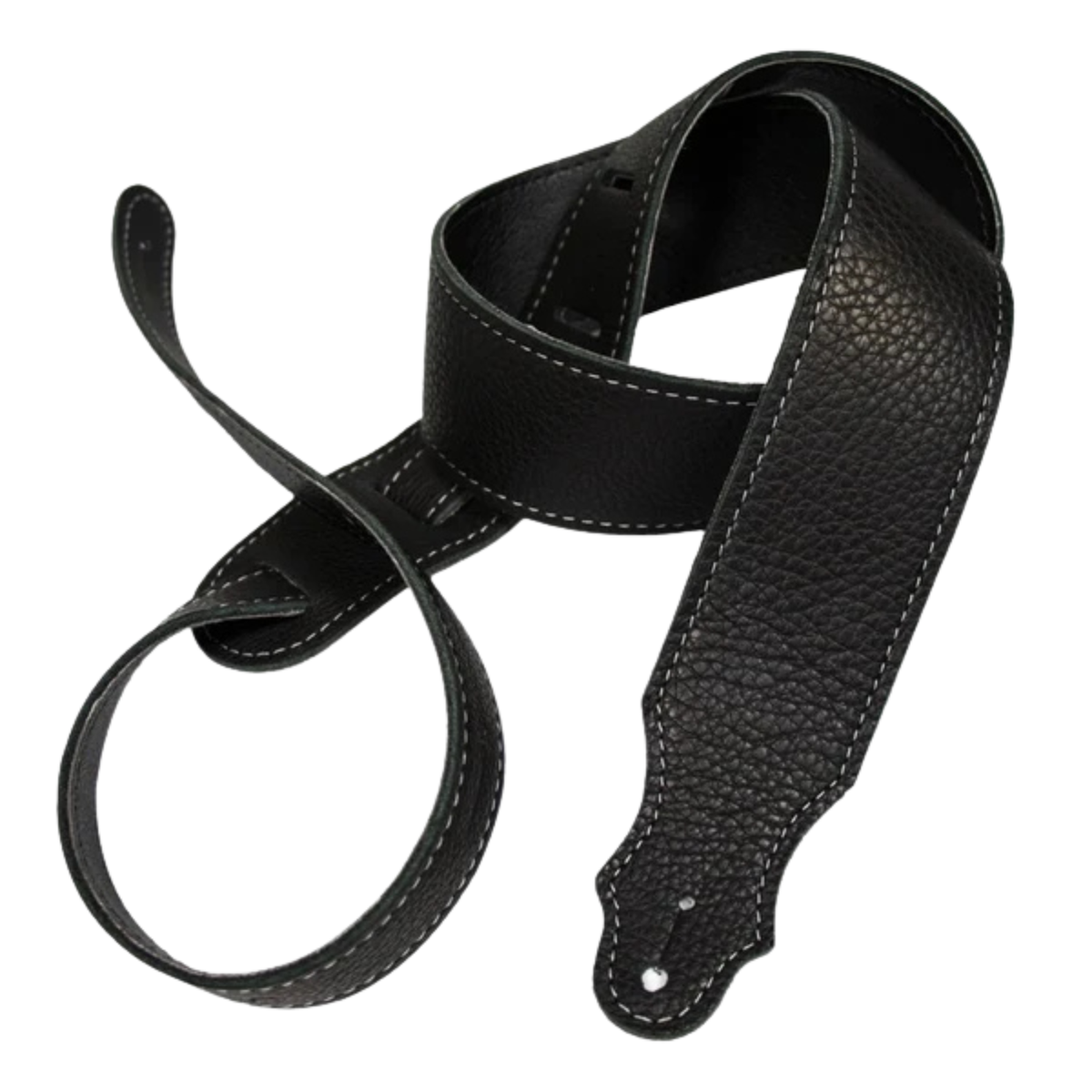 Franklin Strap 2" Purist Glove Leather Guitar Strap, Black w/ Silver Stitching