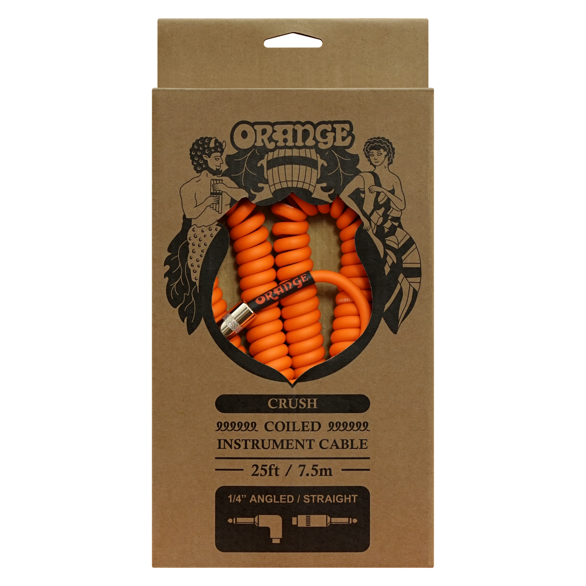 Orange Amps Crush Coiled Instrument Cable, 25ft. ¼" Angled/Straight