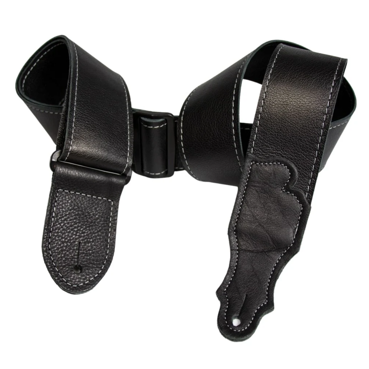 Franklin Strap 2" Deluxe 60 Leather Guitar/Bass Strap, Black w/ Silver Stitching