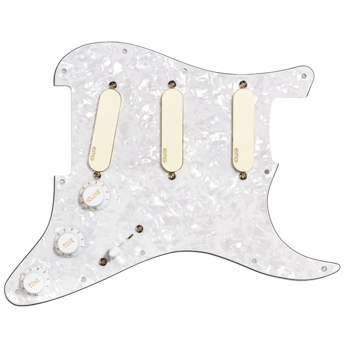 EMG DG20 David Gilmour Prewired Pickguard SA Ivory Pickup Set, 3-Ply White Pearloid