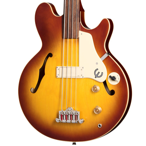 Epiphone Jack Casady Fretless Bass Guitar w/Premium Gigbag, Aged Royal Tan
