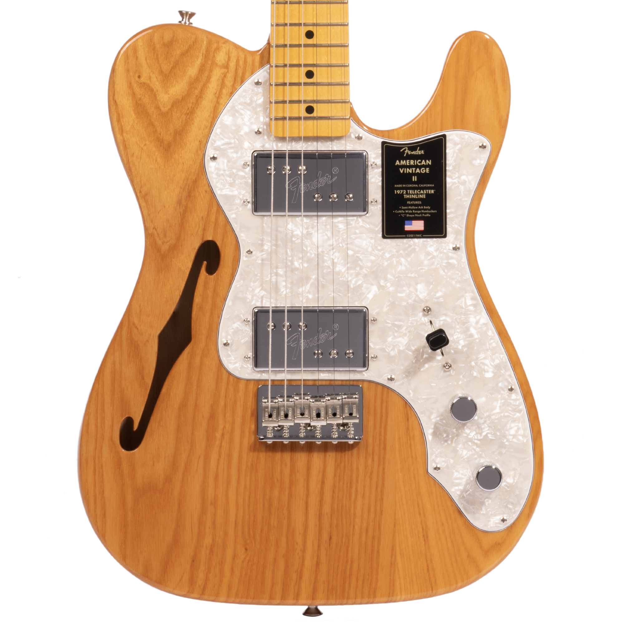Fender American Vintage II 1972 Telecaster Thinline Electric Guitar, Maple,  Aged Natural