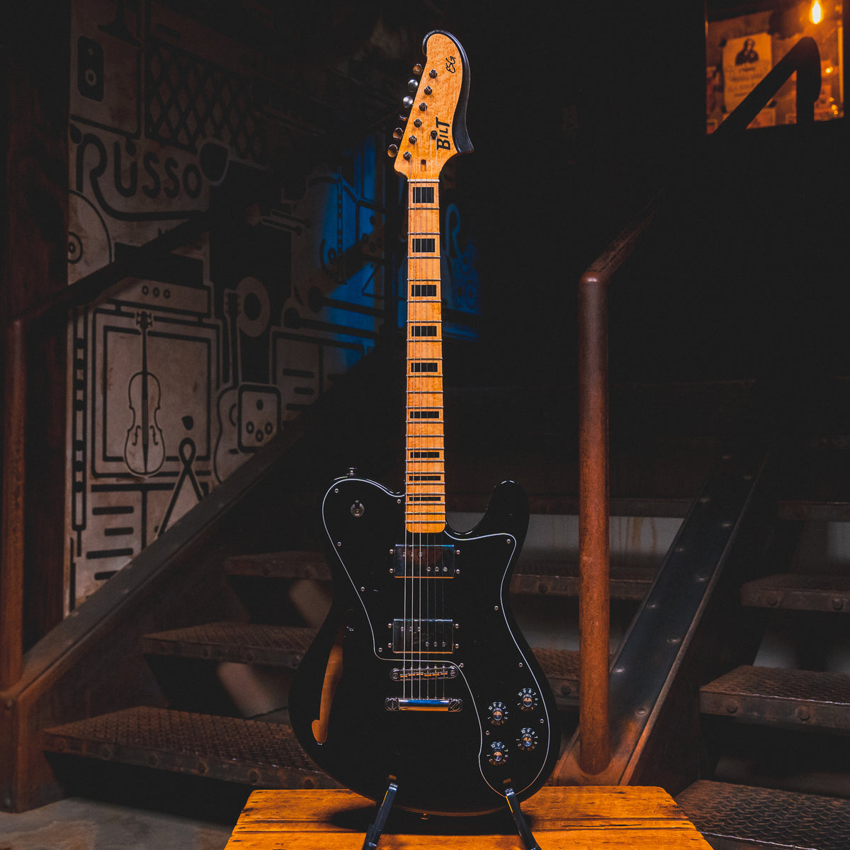 2022 Bilt ESG Electric Guitar, Black w/ OHSC - Used