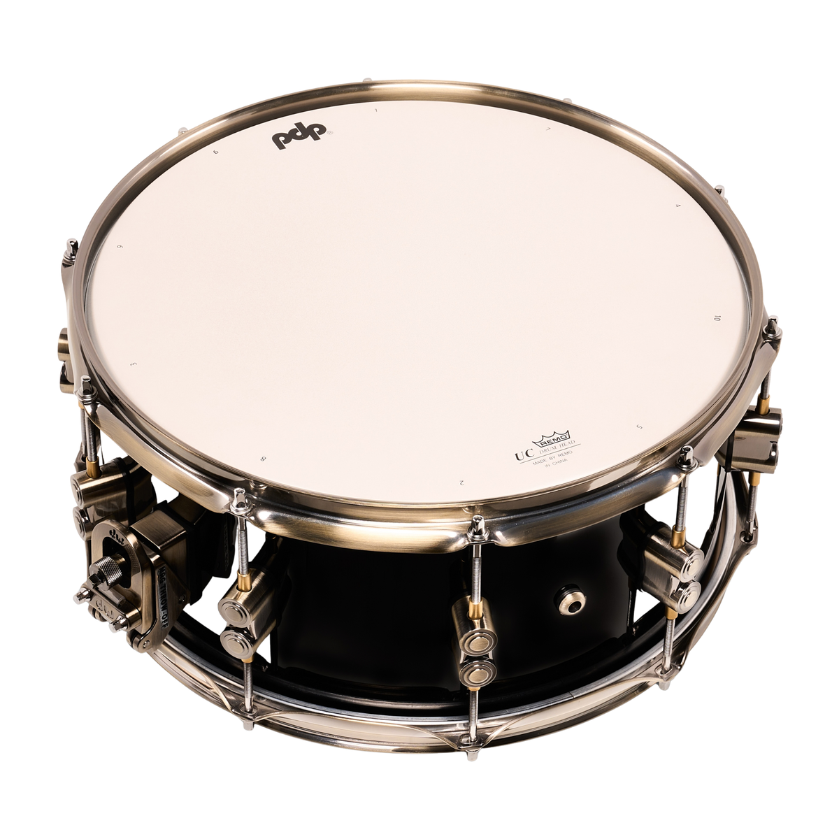 PDP Limited Edition 6.5x14" Maple Snare Drum, Piano Black w/ Antique Bronze Hardware
