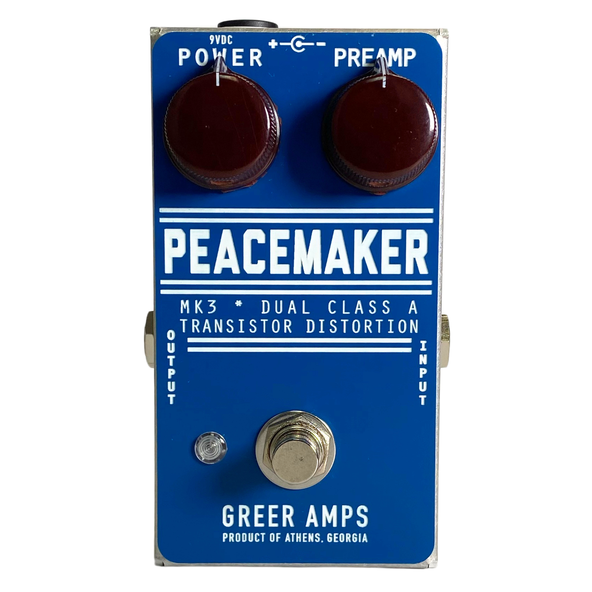 Greer Amps Peacemaker MK3 Dual Class A Transistor Distortion Effect Pedal, Blue