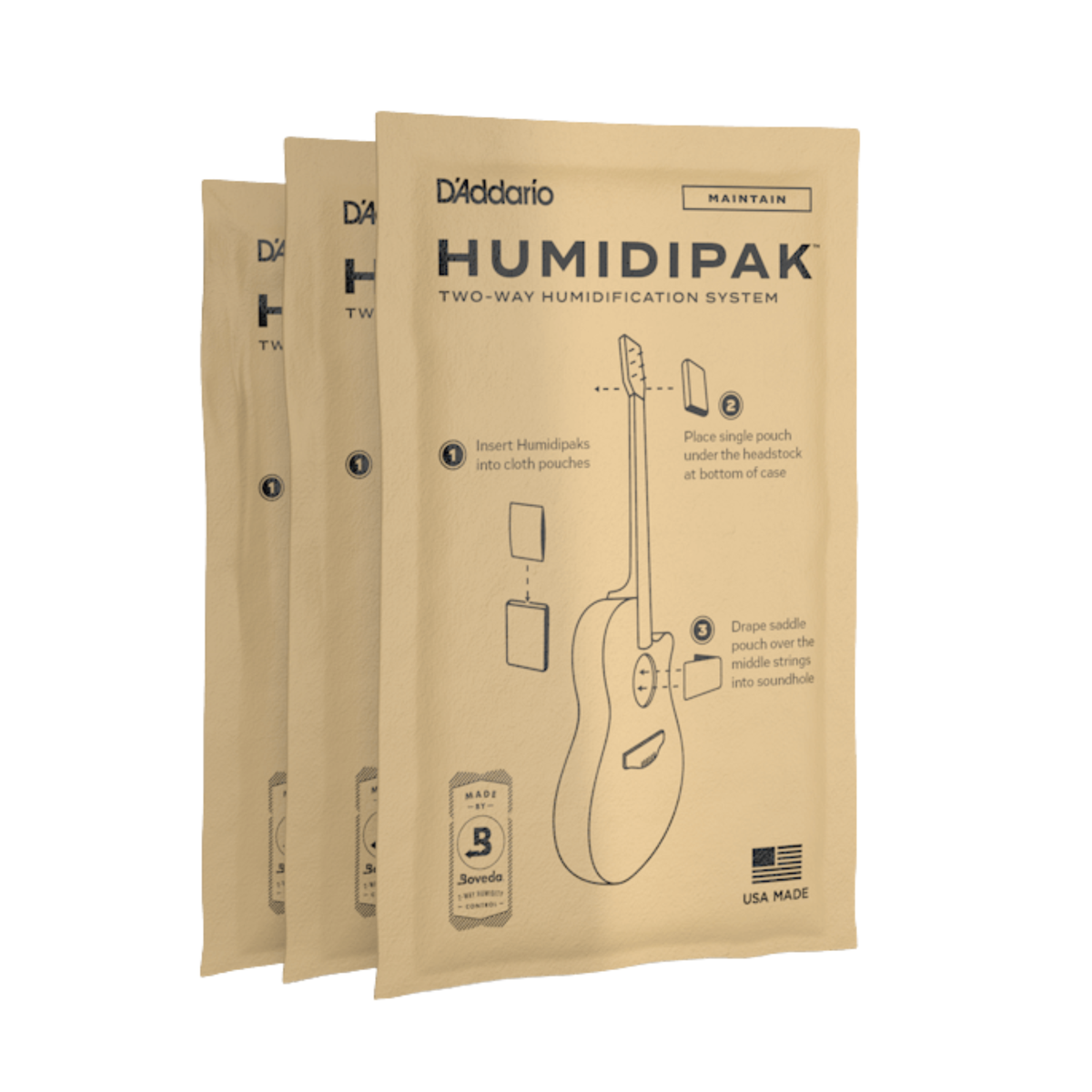 D'Addario Humidipak Maintain Two-Way Humidification System Conditioning Packets, 3 Pack