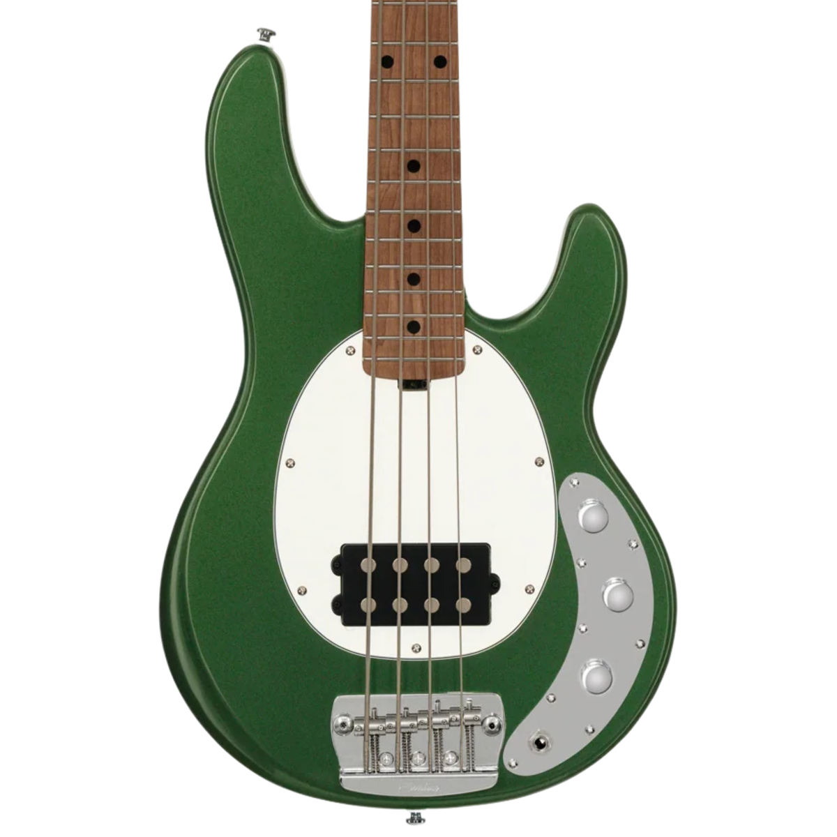 Sterling Short Scale StingRay Bass Guitar, Roasted Maple Fingerboard, Charging Green