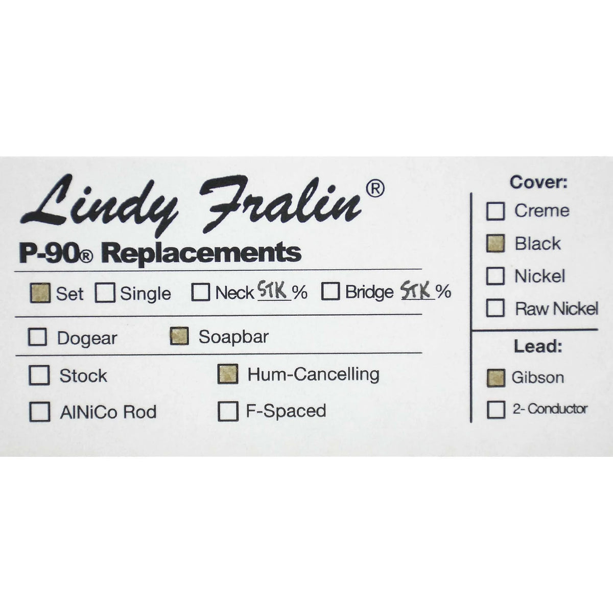 Fralin Hum-Cancelling P-90 Electric Guitar Pickup Set, Standard 50mm Spacing, Soapbar