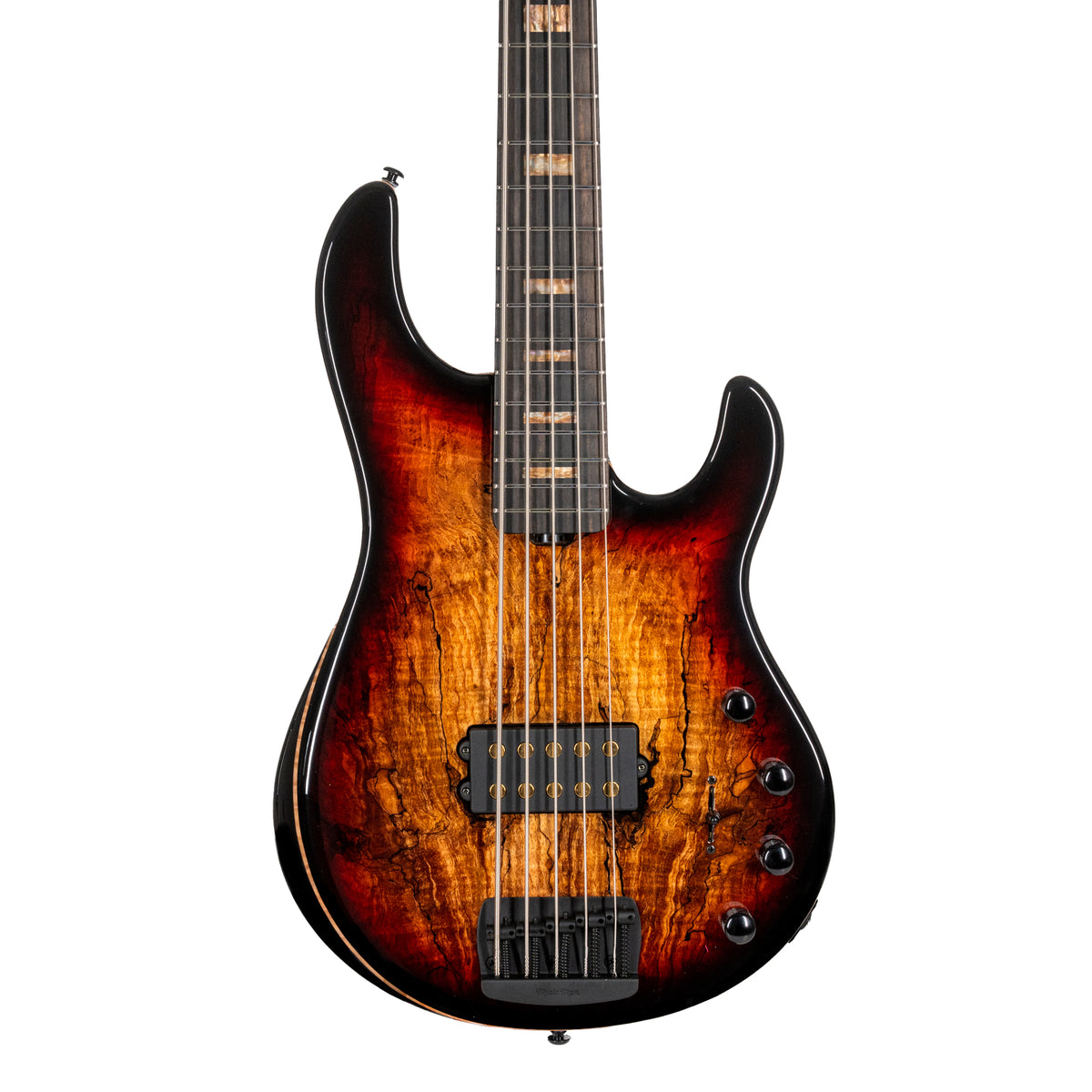 Music Man 35th Anniversary StingRay 5H 5-String Bass Guitar, Ebony, Spalted Sunburst With Mono Bag