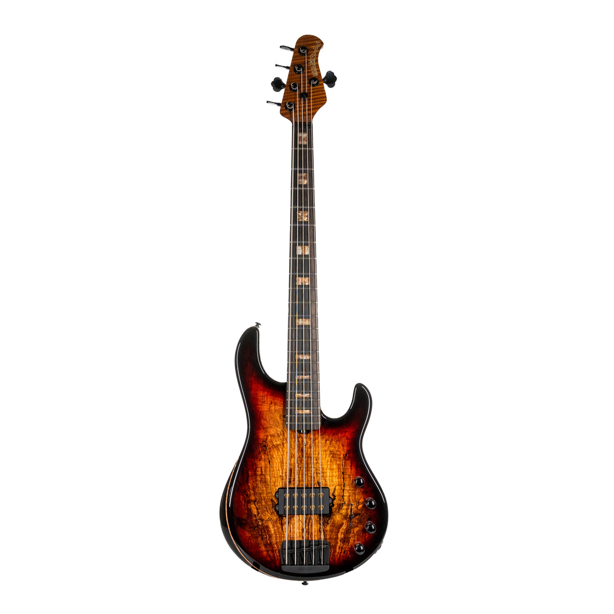 Music Man 35th Anniversary StingRay 5H 5-String Bass Guitar, Ebony, Spalted Sunburst With Mono Bag