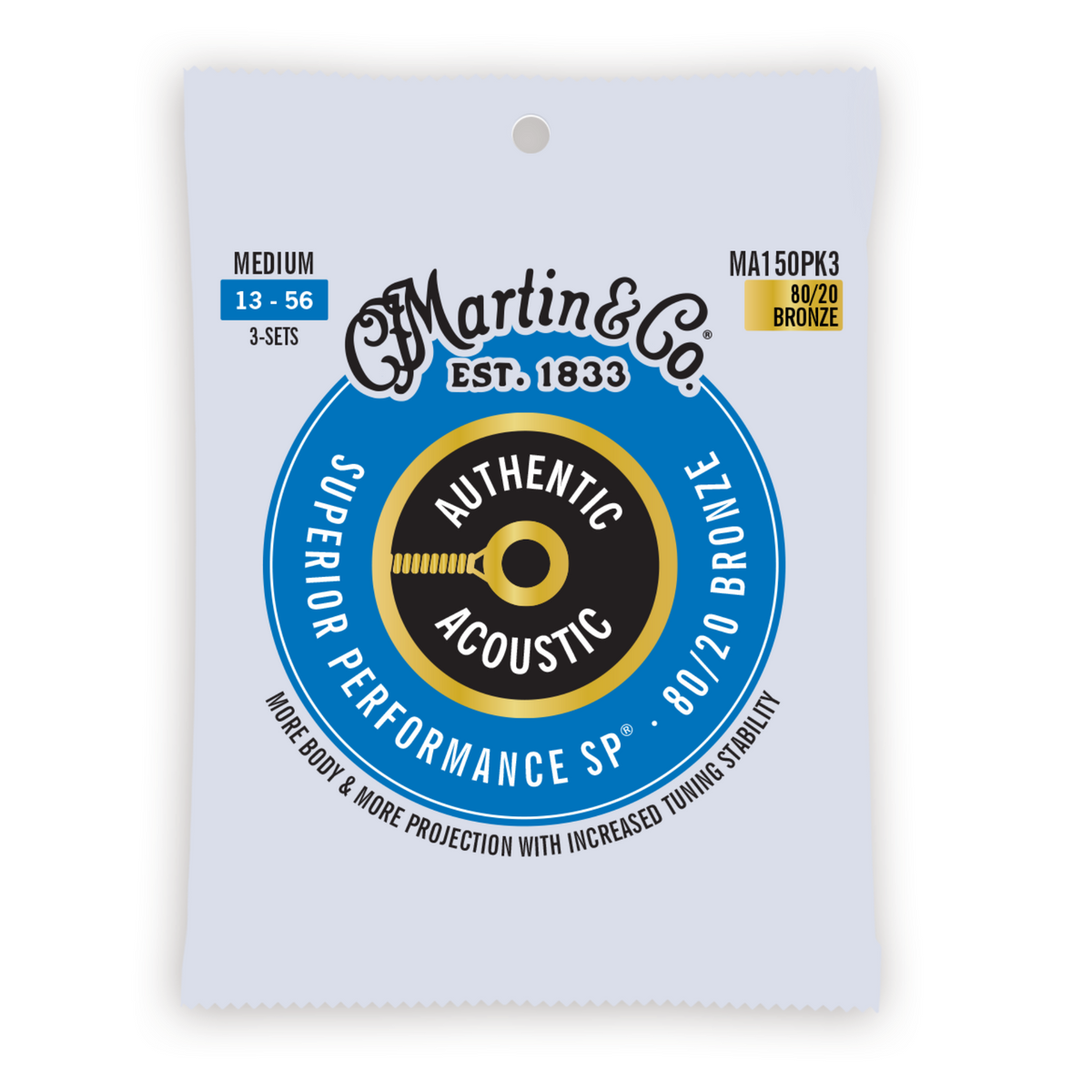Martin 3 Pack 13-56 Medium Authentic Acoustic SP 80/20 Bronze Guitar Strings