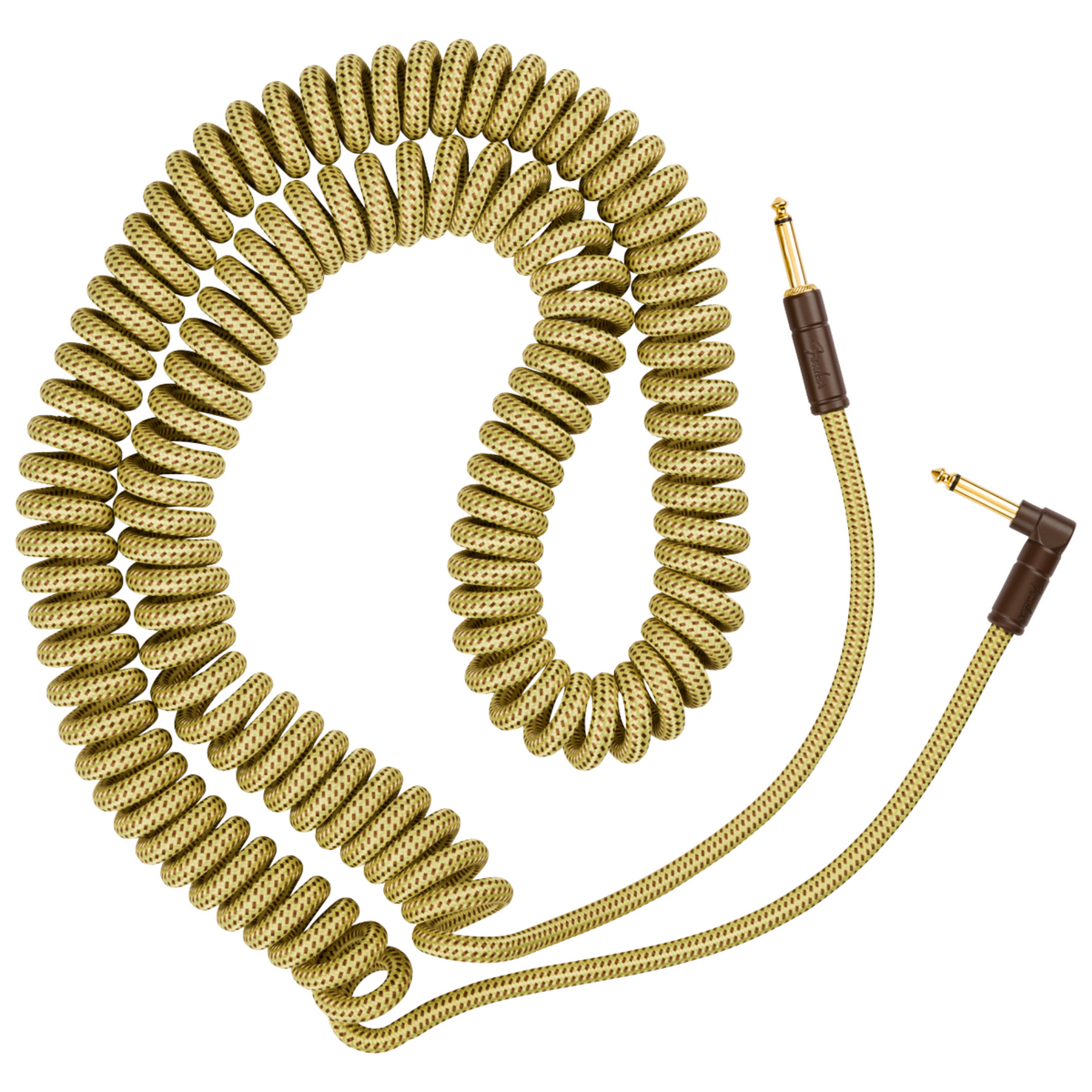 Fender 30' Deluxe Series Coil Cable, Straight/Angle, Tweed Guitar Cable