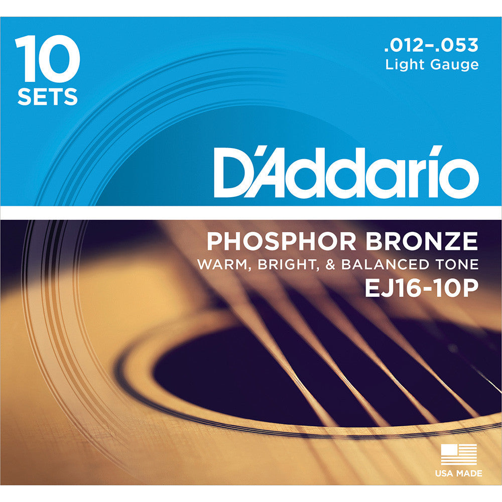 D'Addario 10-Pack EJ16 Phosphor Bronze - Light - 12-53