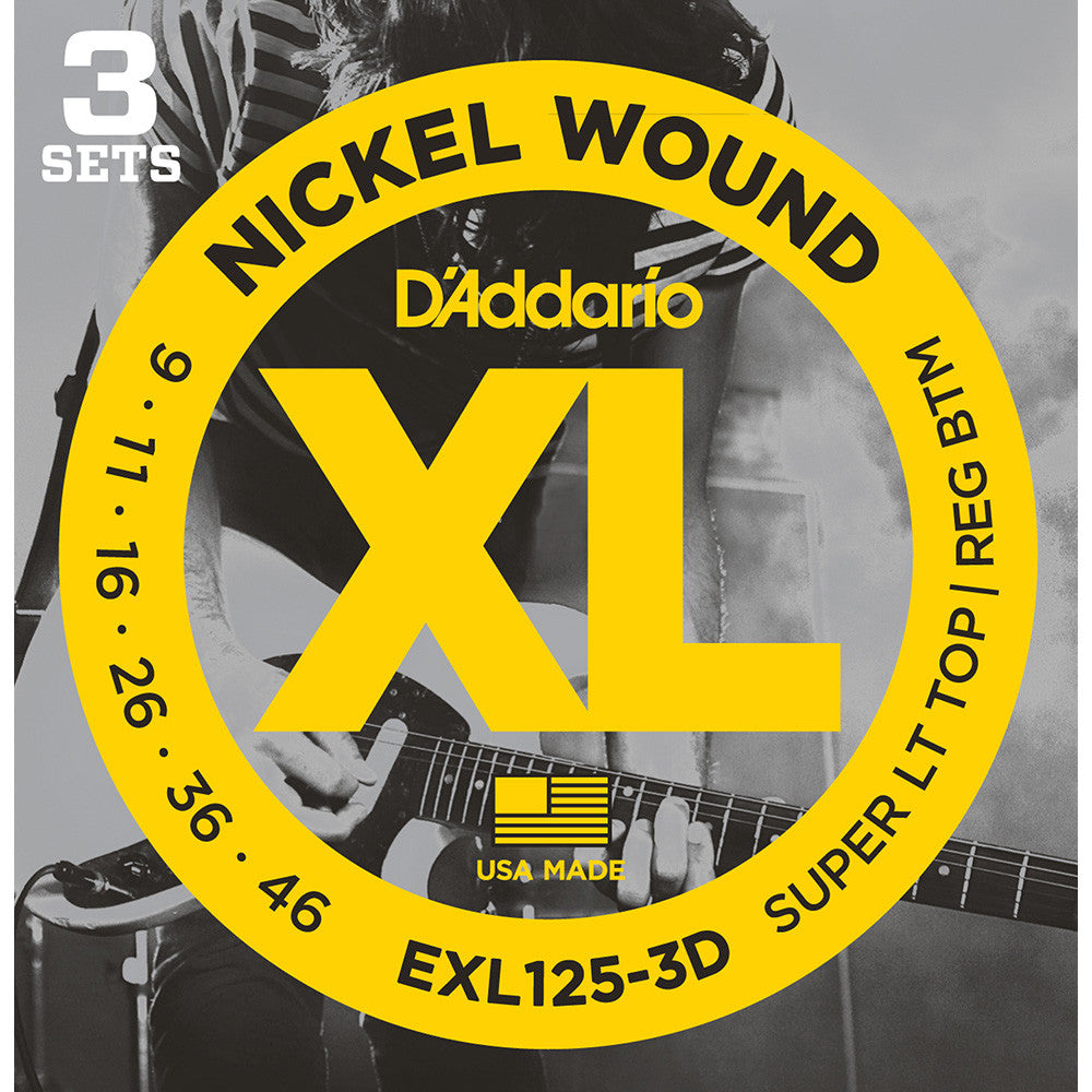 D'Addario 9-46 Super Light Top Regular Bottom Nickel Wound Electric Strings - 3-Pack