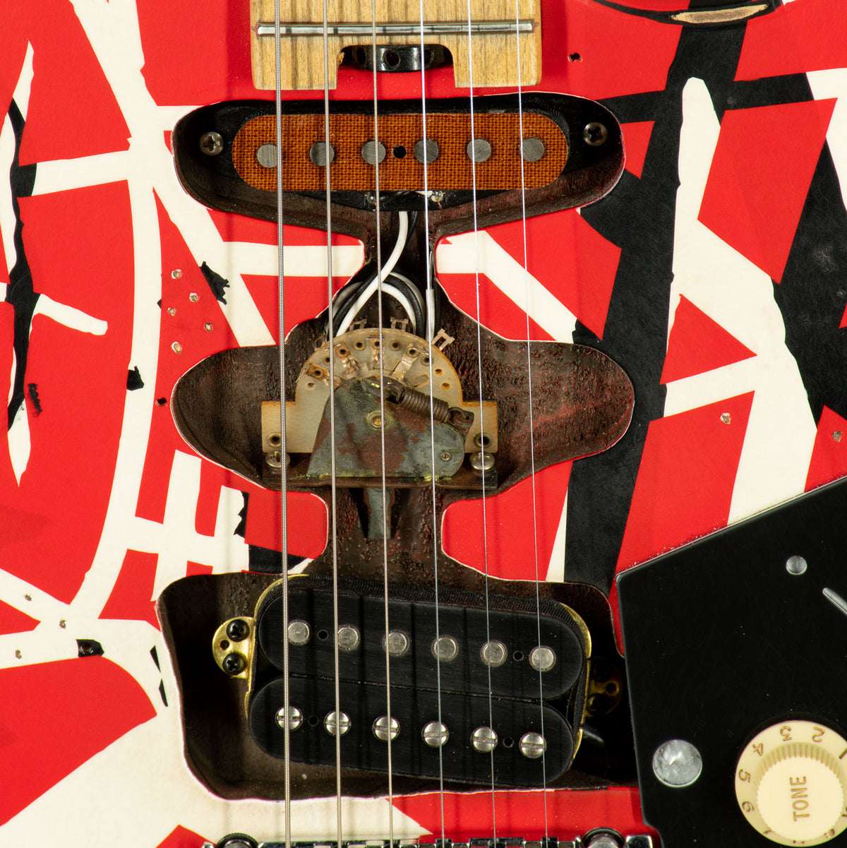 EVH 2019 Striped Series Frankie Electric Guitar, Red White & Black Stripes Relic With Gigbag - Used