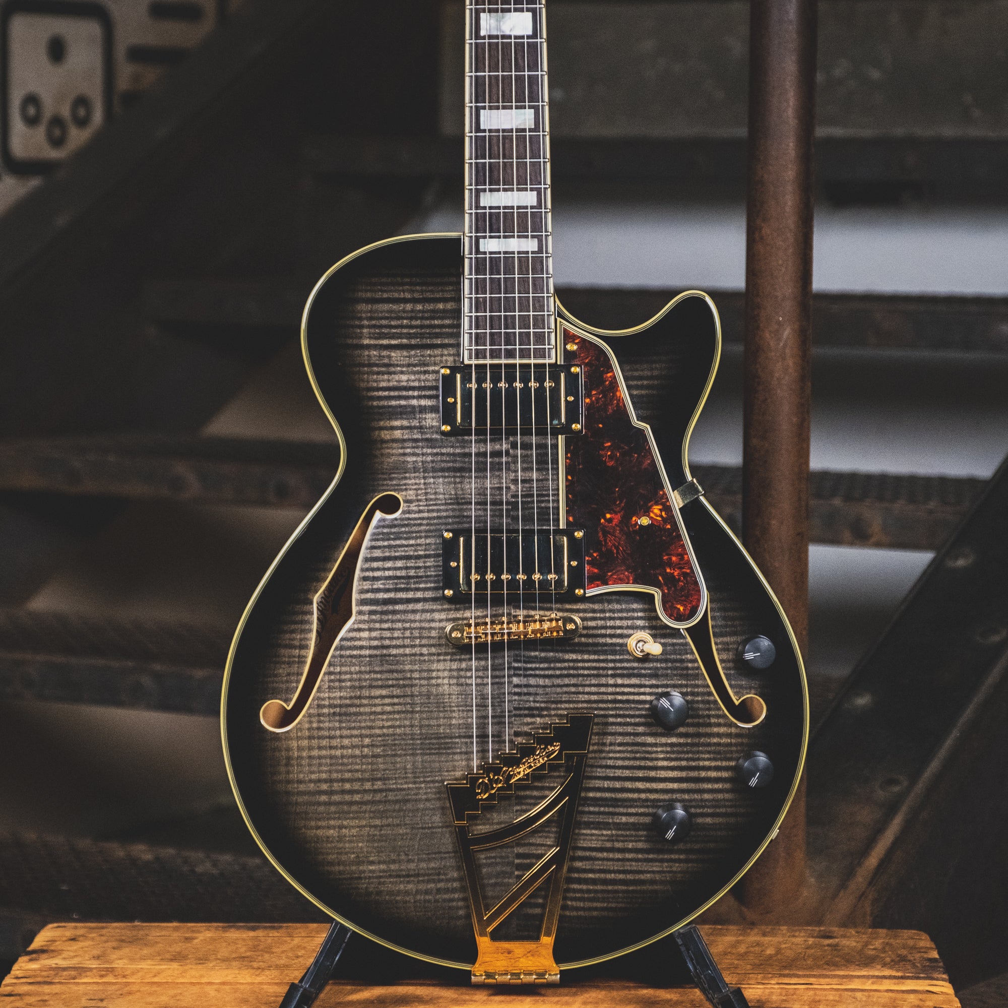 D'Angelico 2015 EX-SS Electric Guitar, Trans Black With OHSC