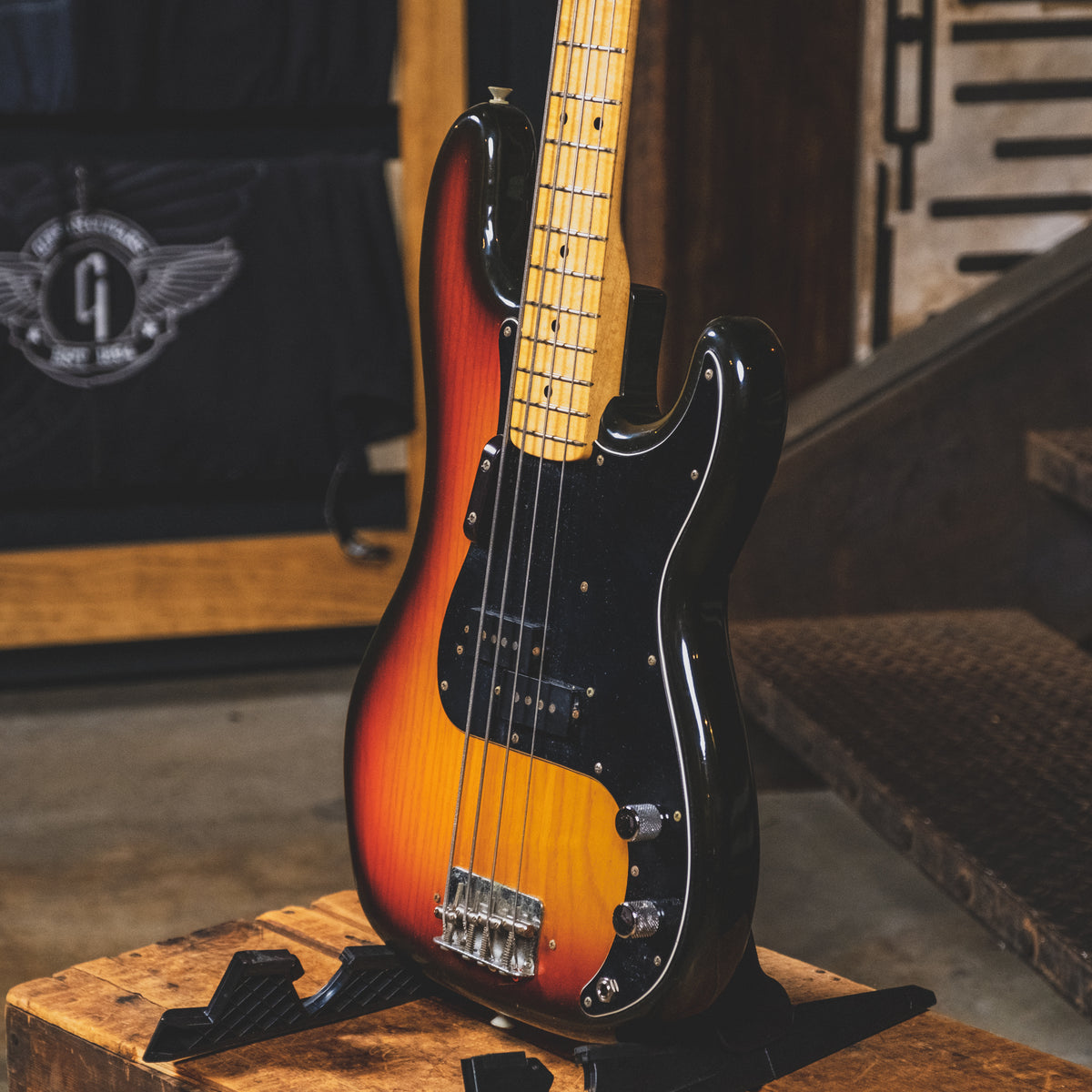 1975 Fender Precision Bass Guitar, 3 Tone Sunburst With Hard Case - Used