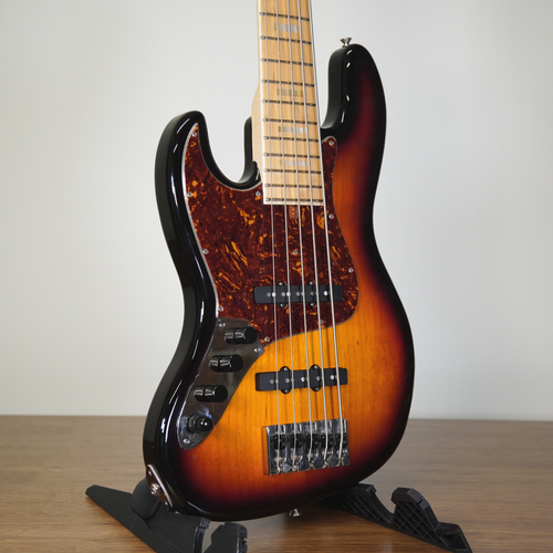 F Clef USA Custom J Style 5 String Left-Handed Bass Guitar, Sunburst - Used