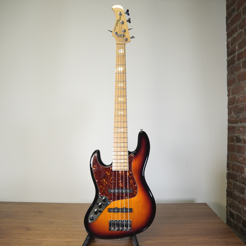 F Clef USA Custom J Style 5 String Left-Handed Bass Guitar, Sunburst - Used