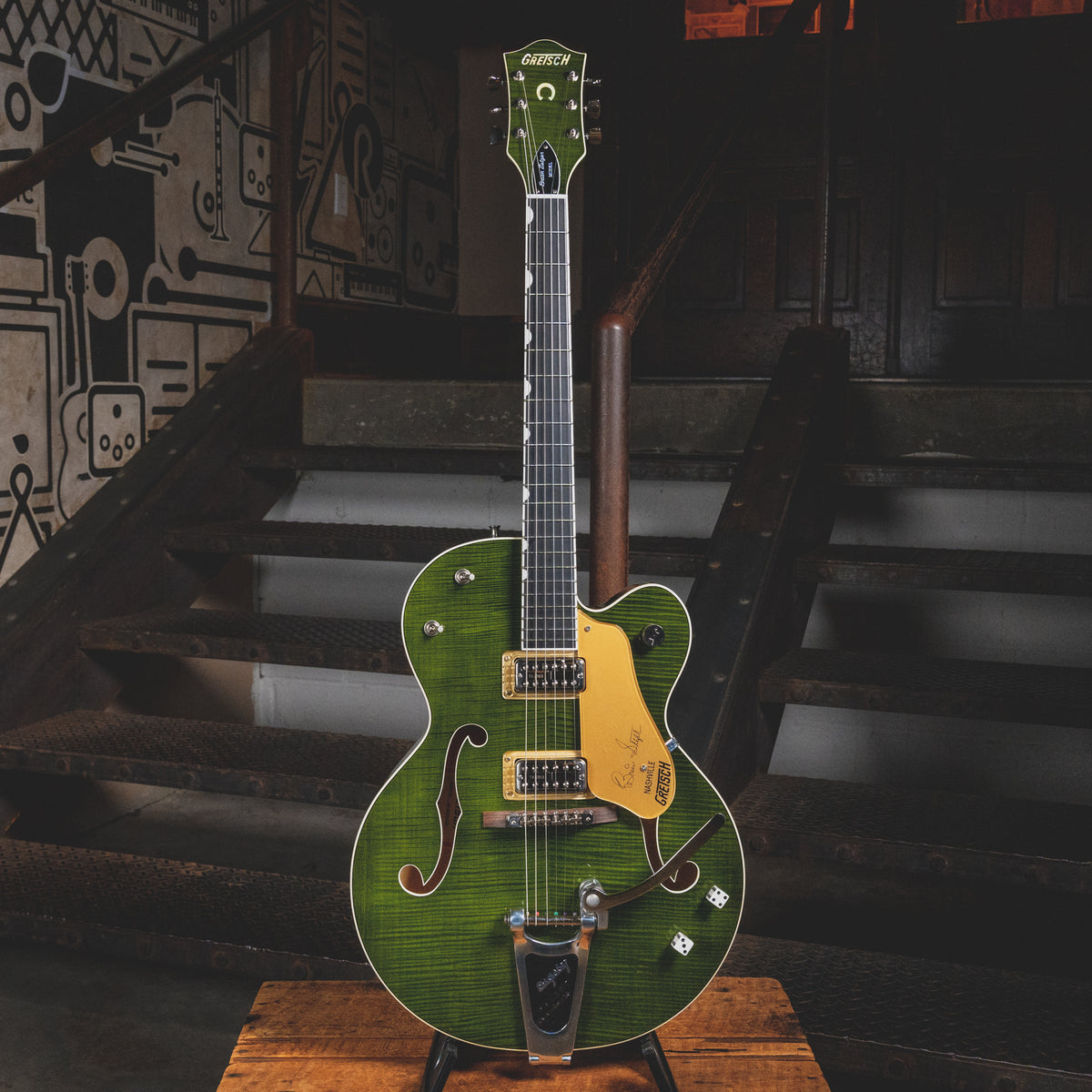 2013 Gretsch G6120SSUGR Brian Setzer Nashville Green Tiger Flame w/ OHSC - Used