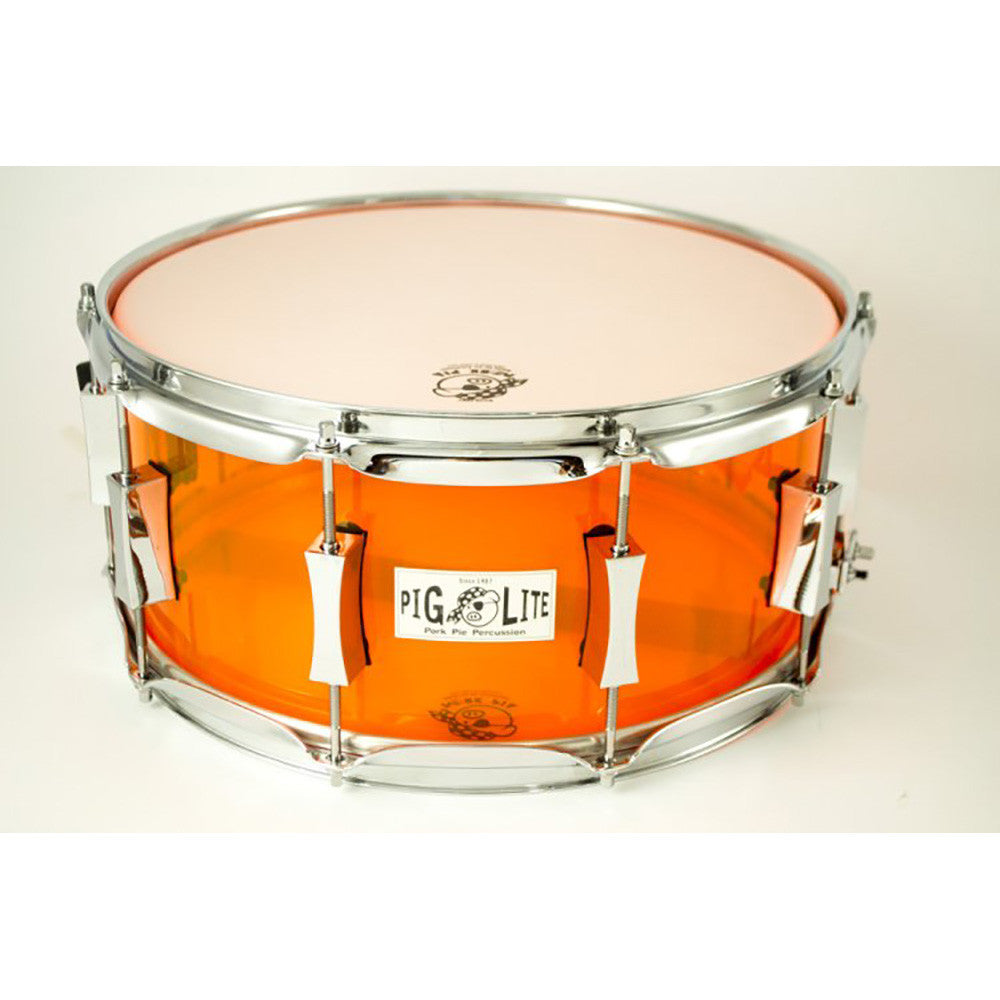 Pork Pie 6.5x14 Pig Lite Acrylic Snare - Neon Orange - Chrome Hardwar