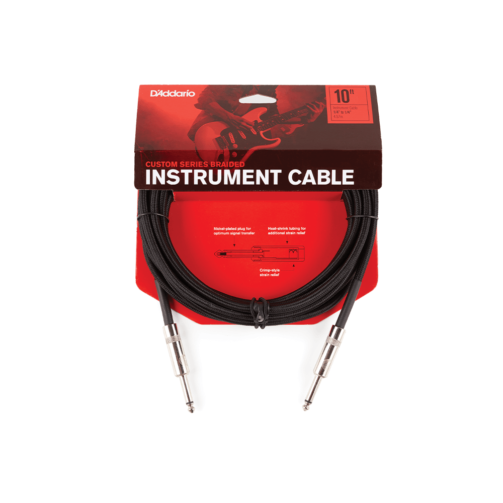 D'Addario 15 Foot Custom Series Braided Instrument Cable, Black