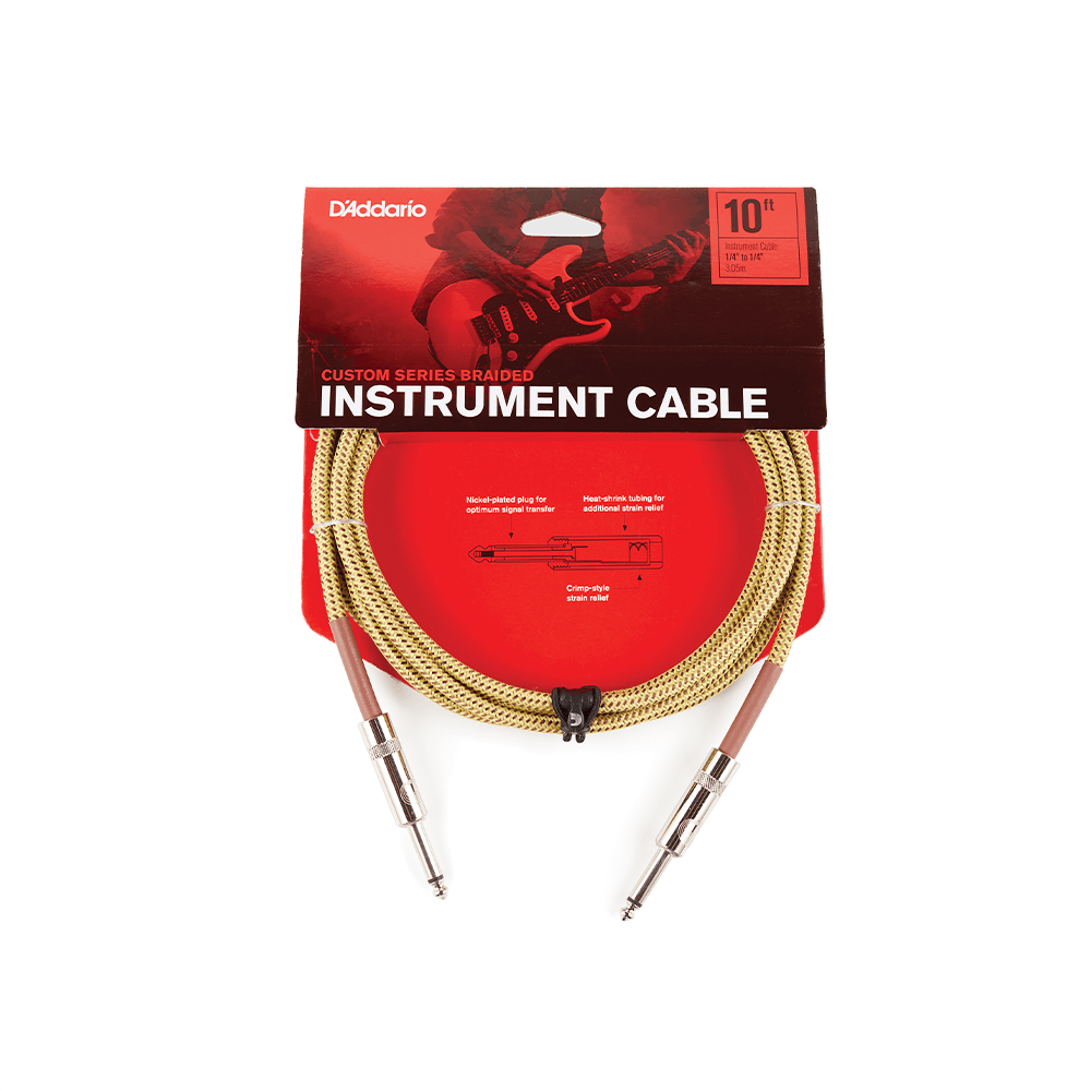 D'Addario 20 Foot Custom Series Braided Instrument Cable, Tweed