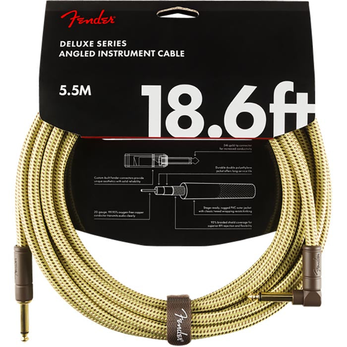 Fender 18.6’ Deluxe Series Instrument Cable, Straight/Angle, Tweed