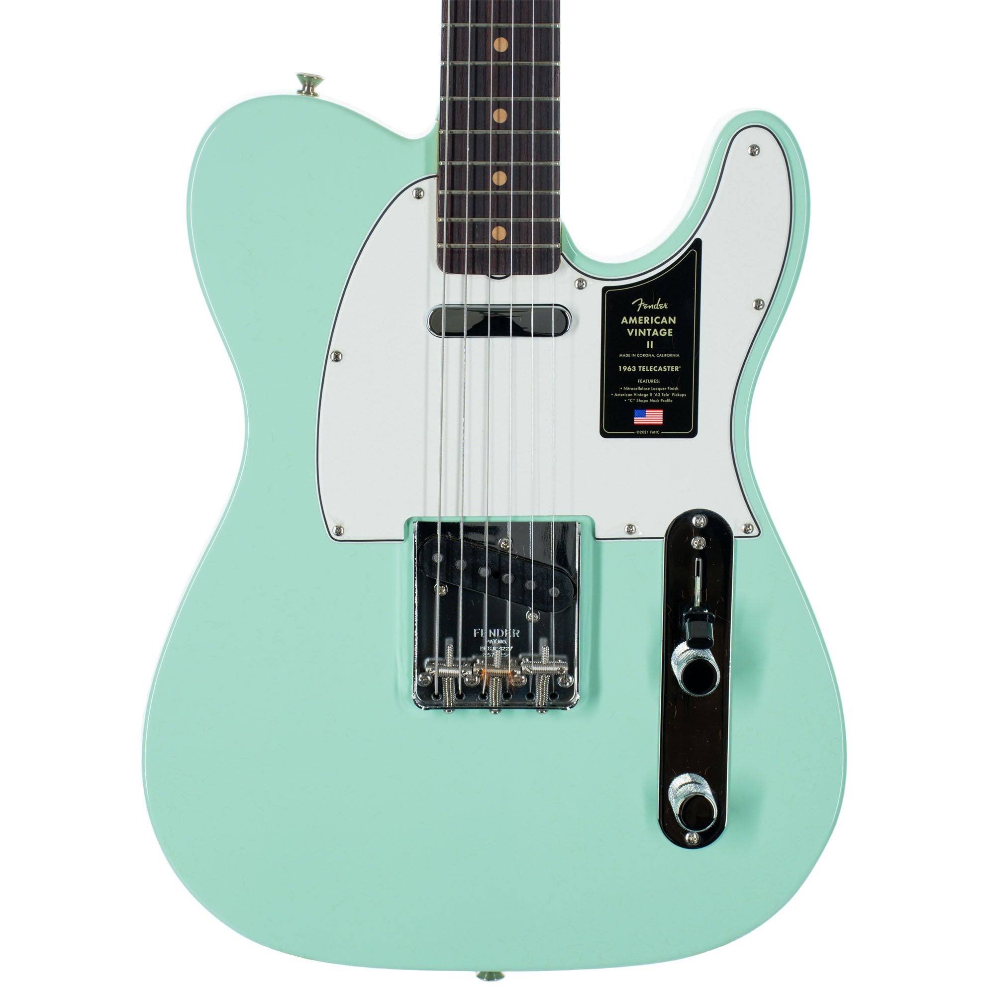 Fender American Vintage II 1963 Telecaster Electric Guitar, Rosewood, Surf  Green