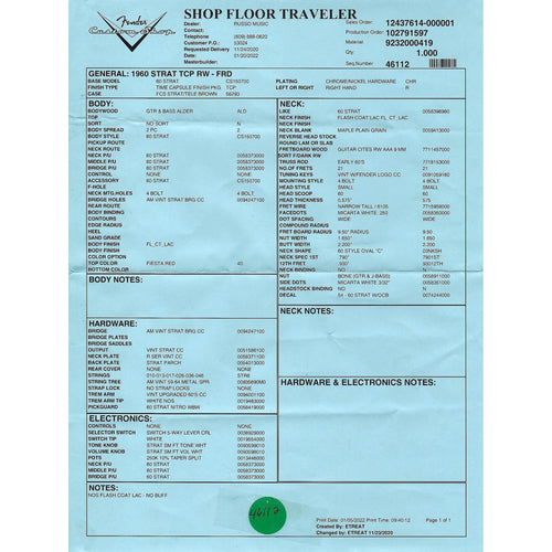 Fender Custom Shop '60 Stratocaster Time Capsule Closet Classic, Rosewood, Fiesta Red