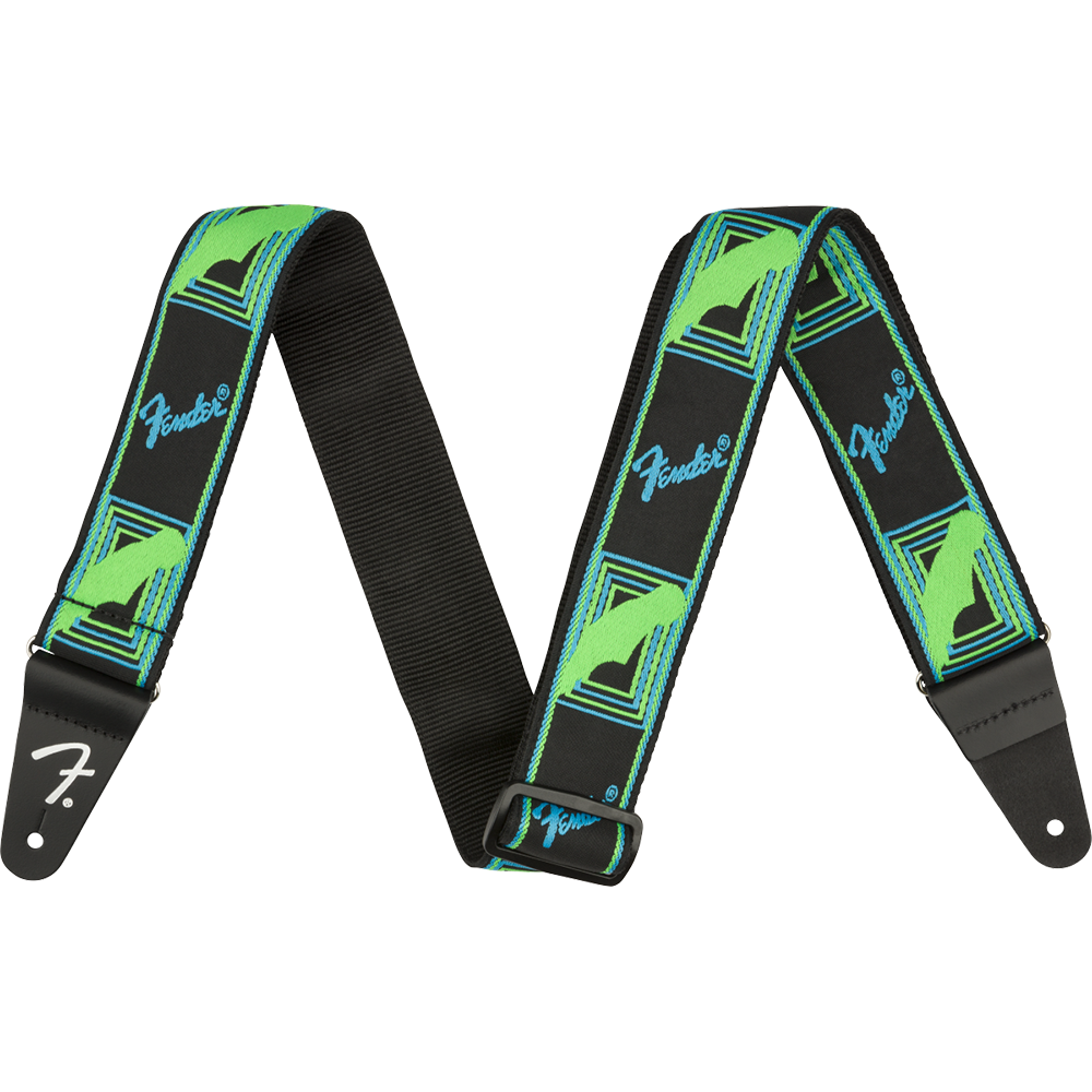 Fender Neon Monogrammed Strap, Green/Blue