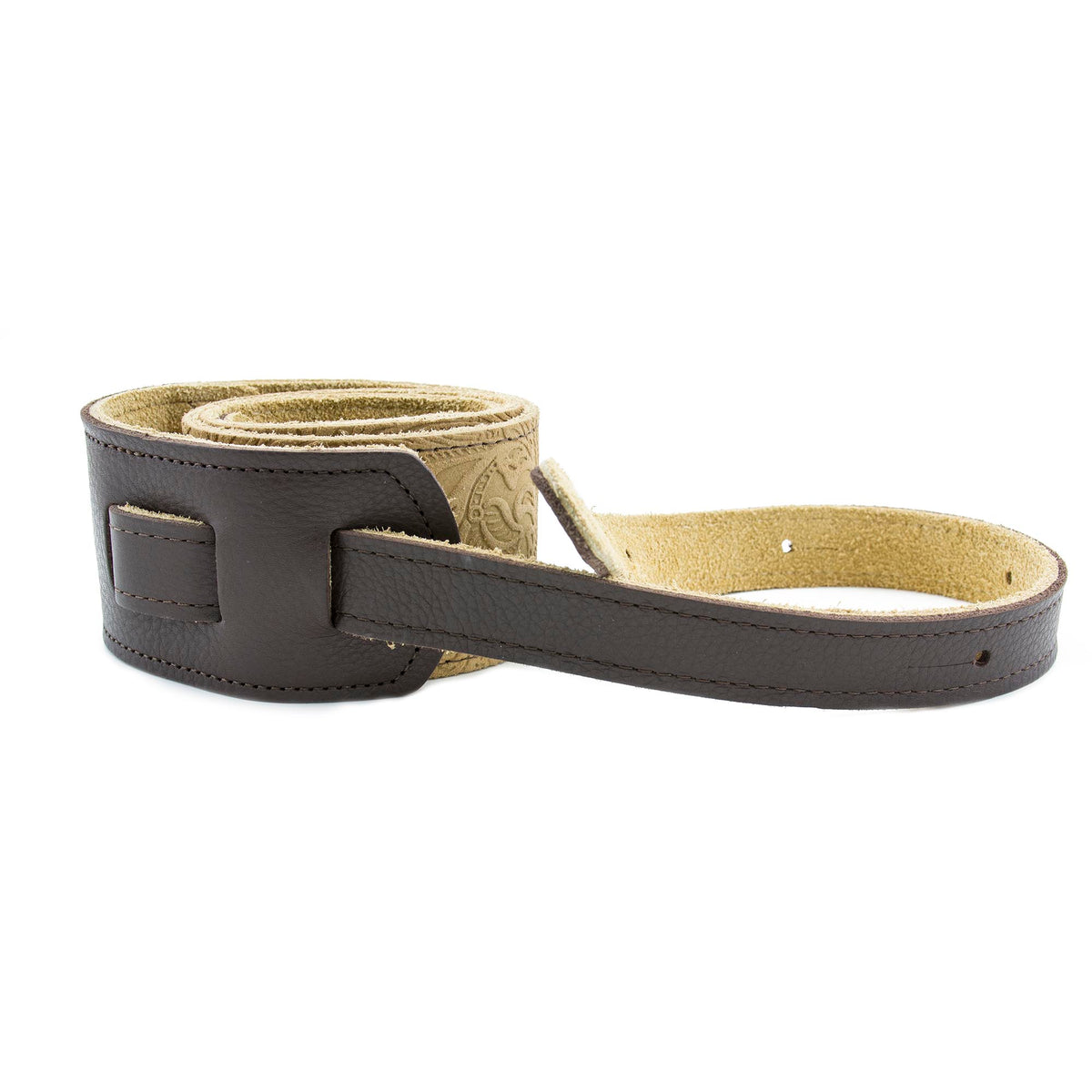 Franklin Strap 2.5” Embossed Suede/ Glove Leather End Tabs - Honey/Chocolate