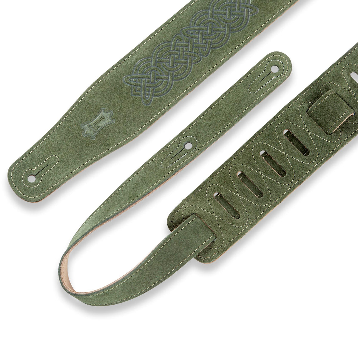 Levys 2 1/2 Inch Suede Leather Guitar Strap, Celtic Emboss Green