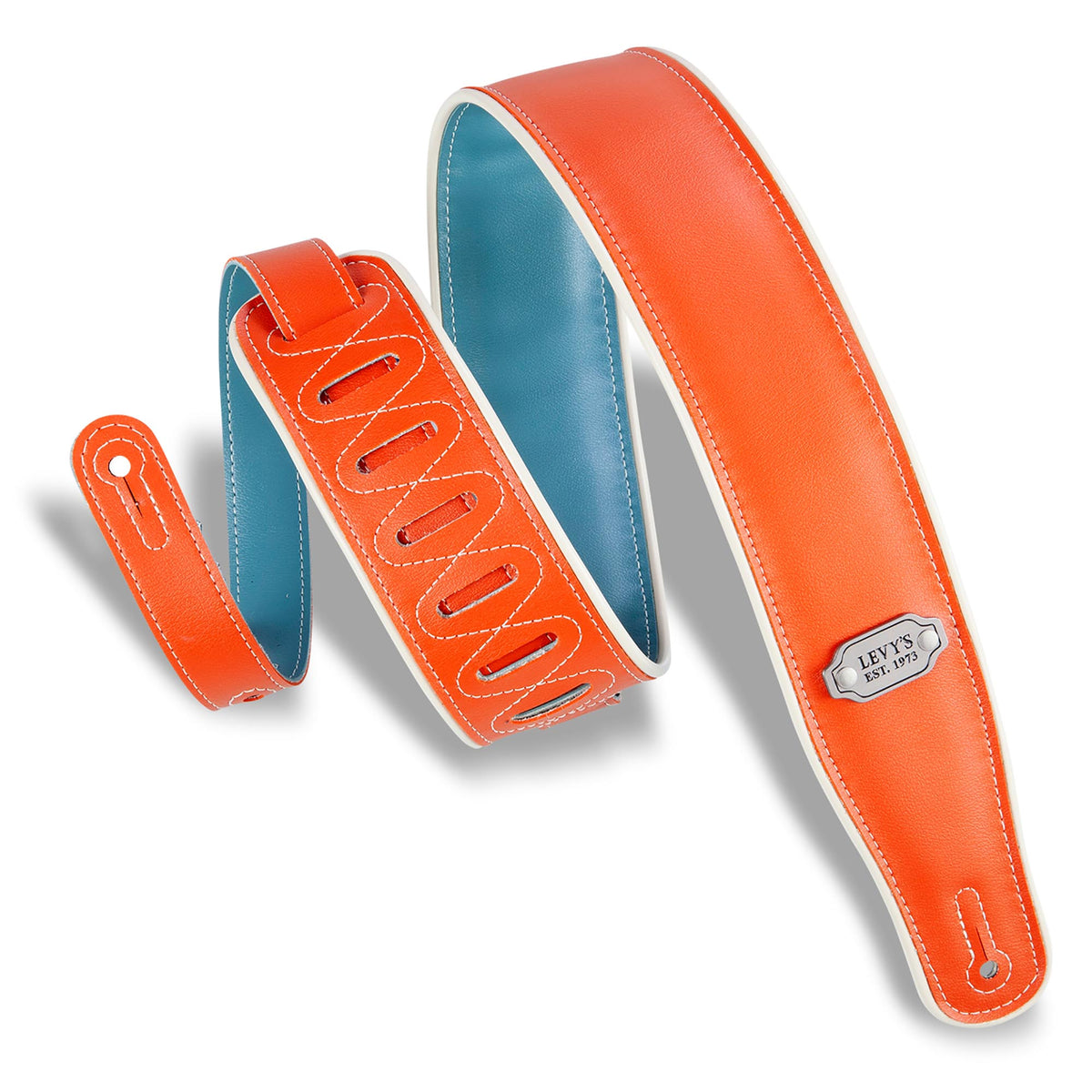 Levys 2 3/4 Inch Reversible Vinyl Guitar Strap Orange And Teal