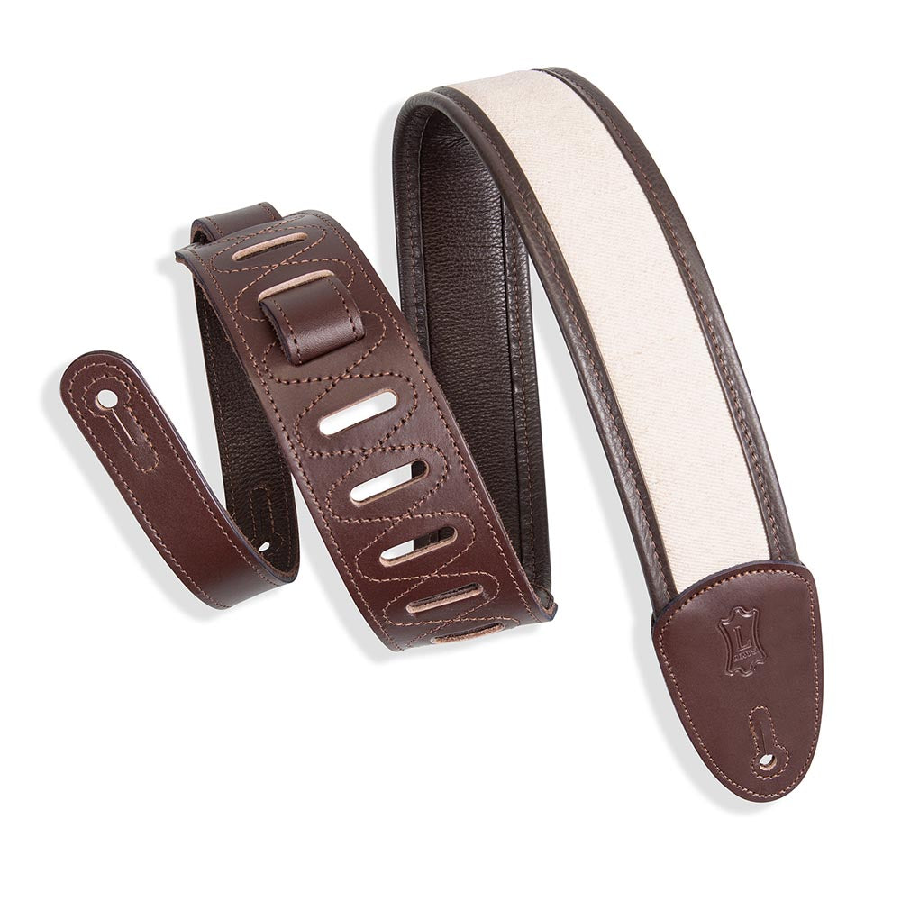 Levys 2.5 Inch Lux Padded Hemp Traditional Strap Dark Brown Natural