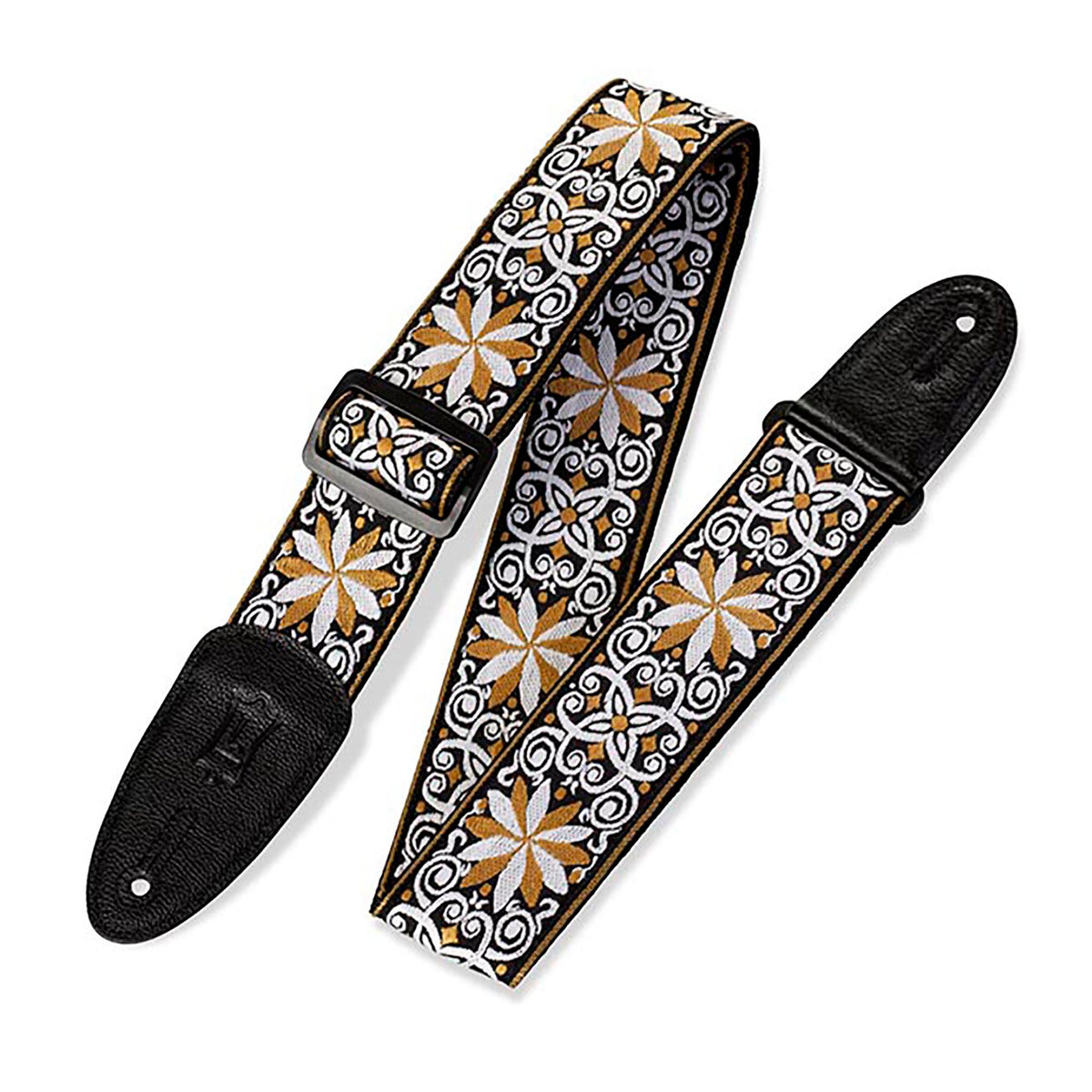 Levys 2 Inch 60's Hootenanny Jacquard Weave Guitar Strap Floral Yellow White