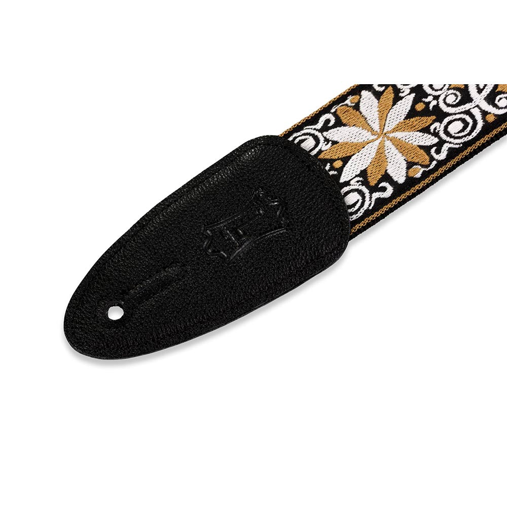 Levys 2 Inch 60's Hootenanny Jacquard Weave Guitar Strap Floral Yellow White