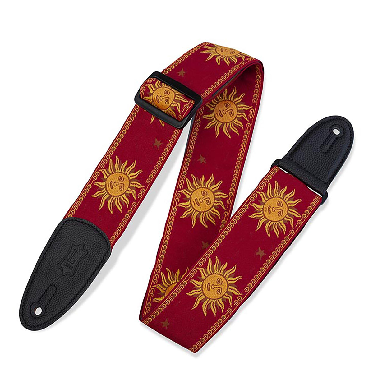 Levys 2 Inch Sun Design Jacquard Weave Guitar Strap Red
