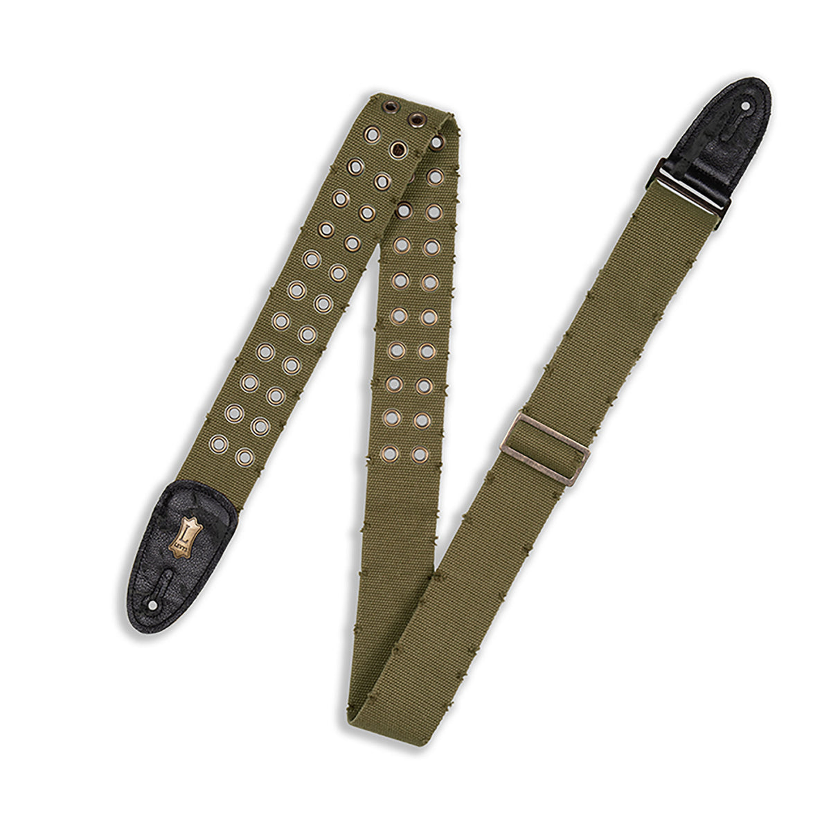 Levys 2 Inch Tear Wear Cotton Guitar Strap With Brass Eyelets, Green