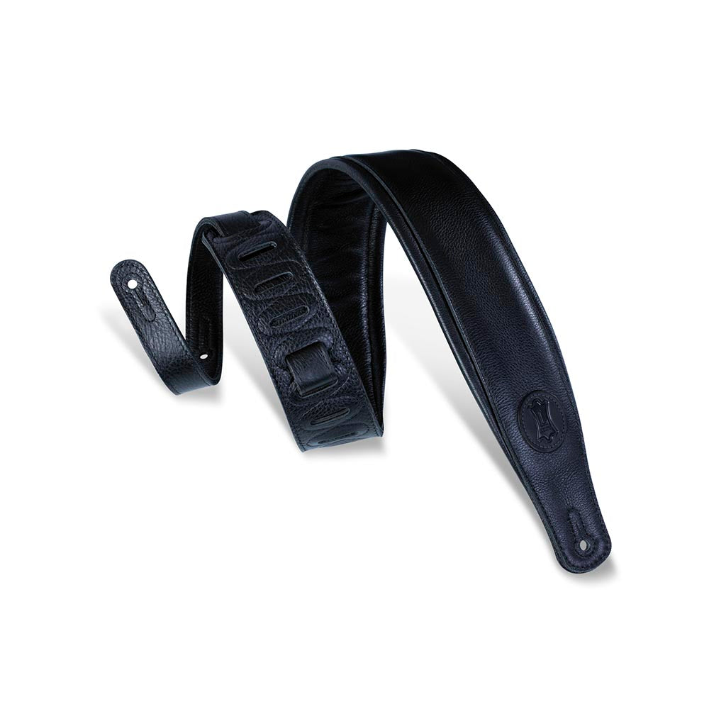 Levys 3 Inch Black Garment Leather Guitar Strap