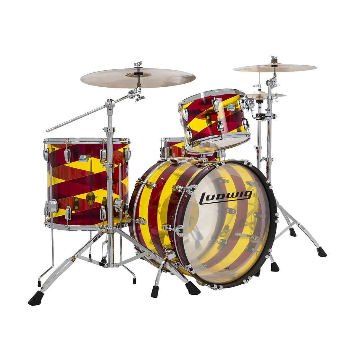 Ludwig Limited Edition Vistalite 50th Anniversary 3 Piece Fab Shell Pack Drum Kit, Yellow/Red/Yellow