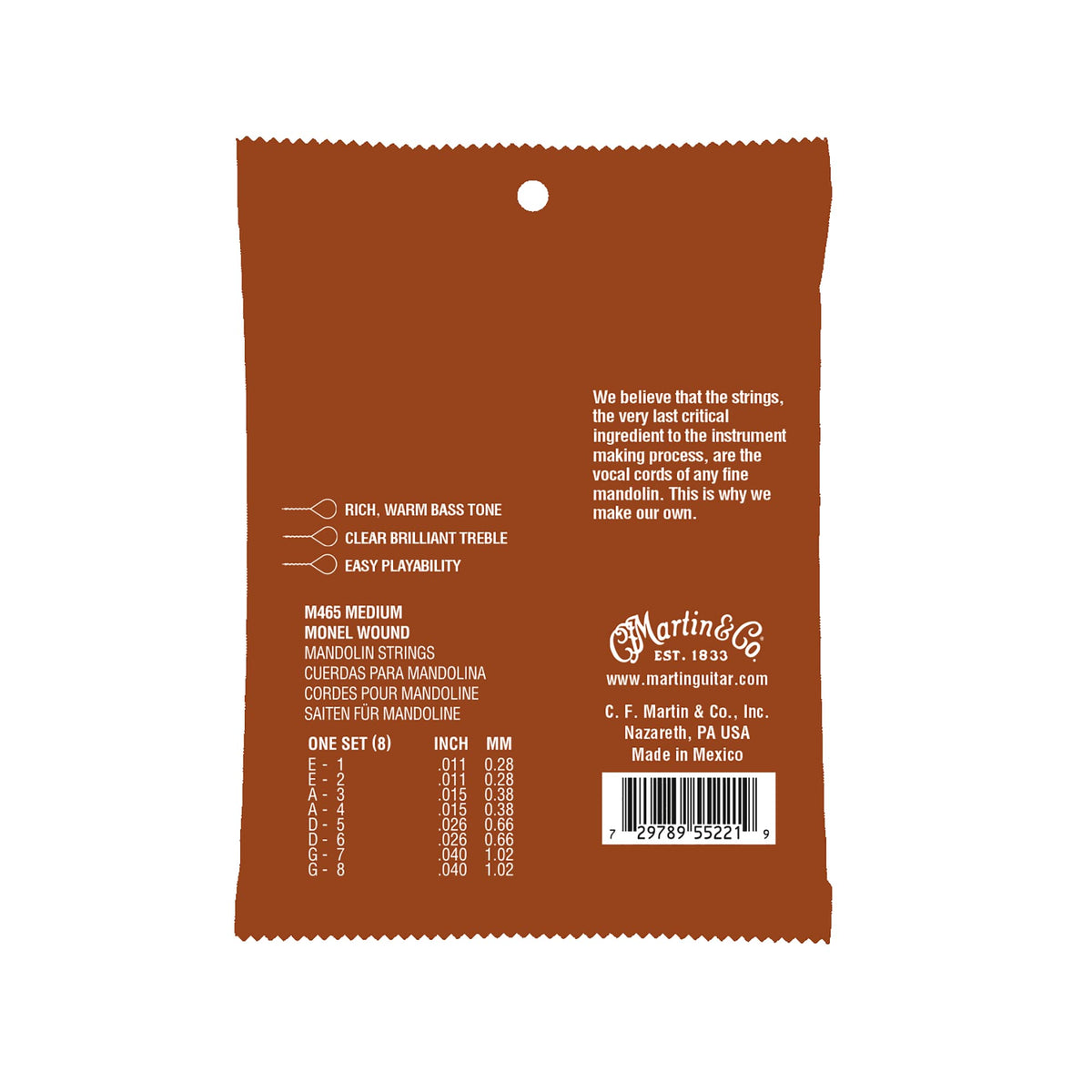 Martin Mandolin Strings, .11-.40 Medium 8-String, Monel