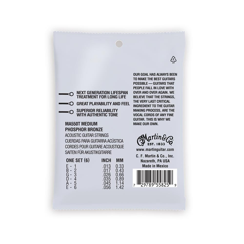 Martin Authentic Acoustic Lifespan 2.0 Treated Phosphor Bronze Guitar Strings, .013-.056 Medium