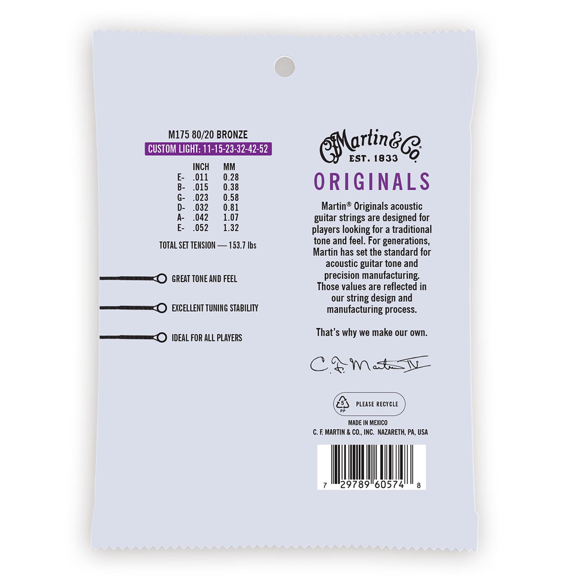 Martin Original Acoustic 11-52 Custom Light 80/20 Bronze Guitar Strings